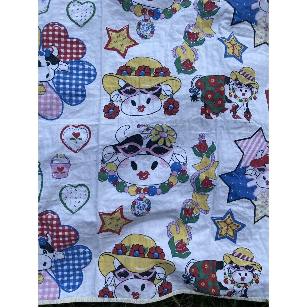 Vintage Baby Blanket Play Mat Cotton Cute Holstein Cow Print Dairy Barn  32 x 42
